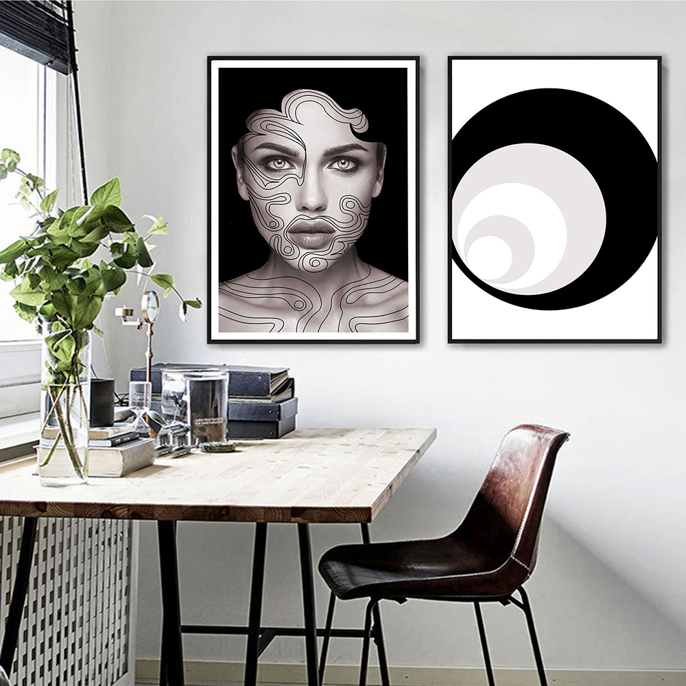 Lost Girls Prints Contemporary Art Black & White Posters Concentric Circles Swirls Sea Canvas Painting Living Room Home Decor