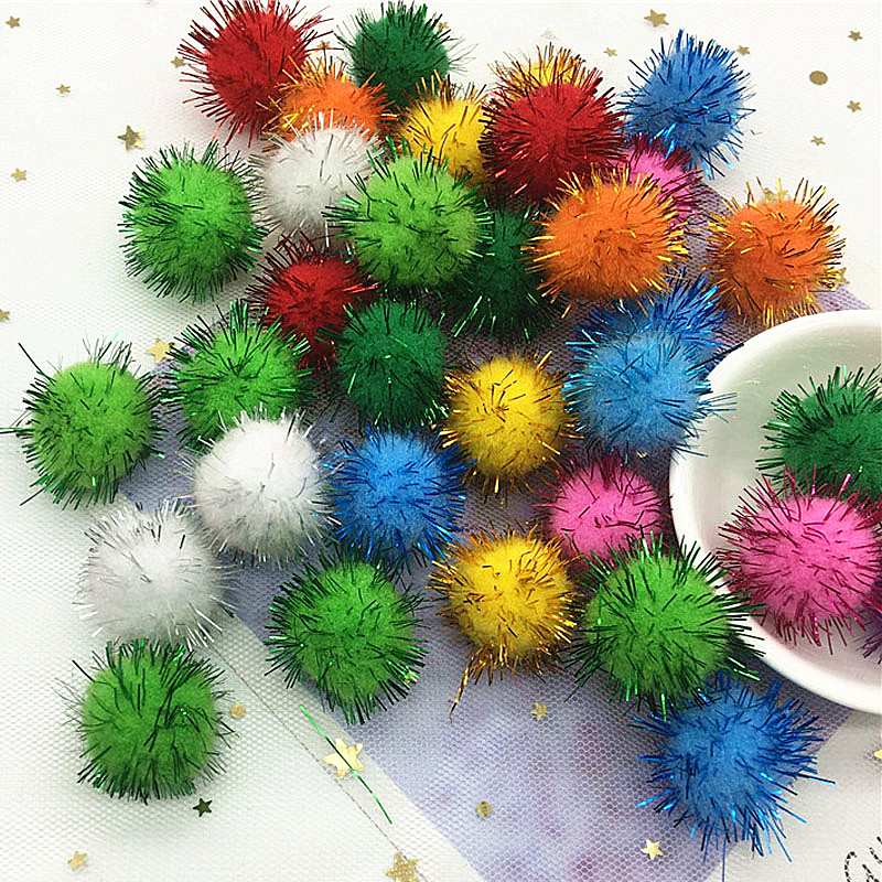 100 -stcspiklijnen pompom bal bont bal pluche gemengde kleur creatieve kinderen handgemaakt materiaal glitter schuim ball diy ambachtelijke benodigdheden