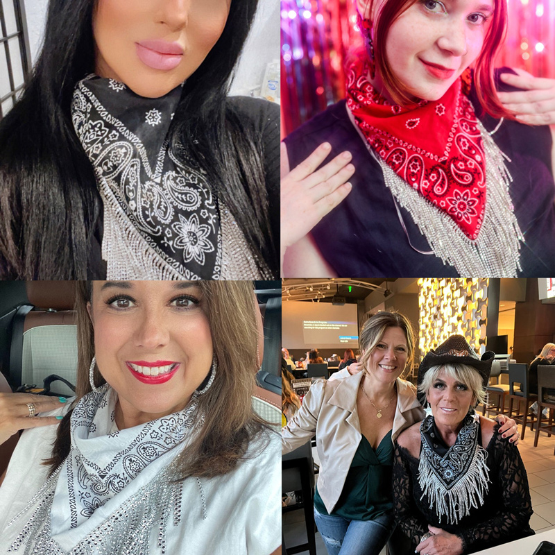 Rhinestone Fringe Bandana Kadınlar Bachelorette Bach Partisi Süslenmiş Üçgen Eşarp Paisley Baskı Nedime Teklif Hediyesi