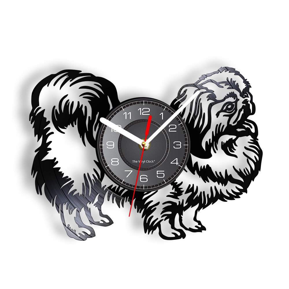 Shih tzu Pekiese Pug winyl album rekord zegar Silent Wall Watch Watch Puppy Pets Wystrój domu Chrysanthemum Rodziny Clock