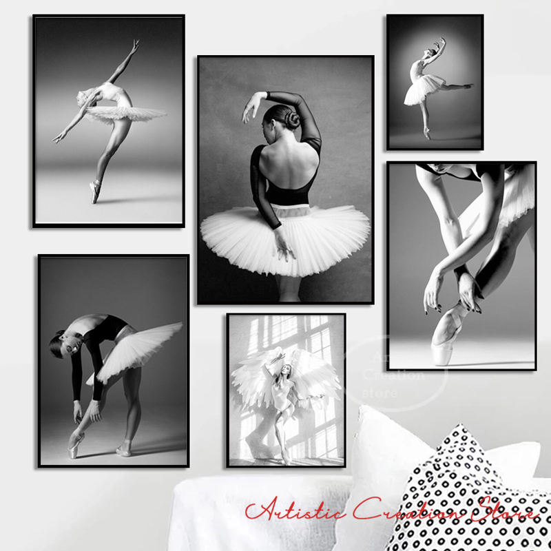 Черно белая балерина художественная работа балетная танцовщица холст рисовать и печатные плакаты