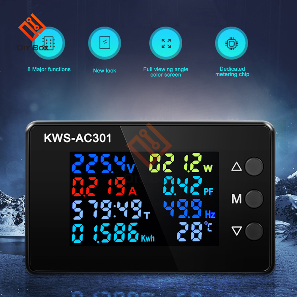 KWS-AC301ワットメーター電源メーター電圧計AC 50-300V電圧50-60Hz電源アナライザーLED AC電気メーター0-20/100A検出器