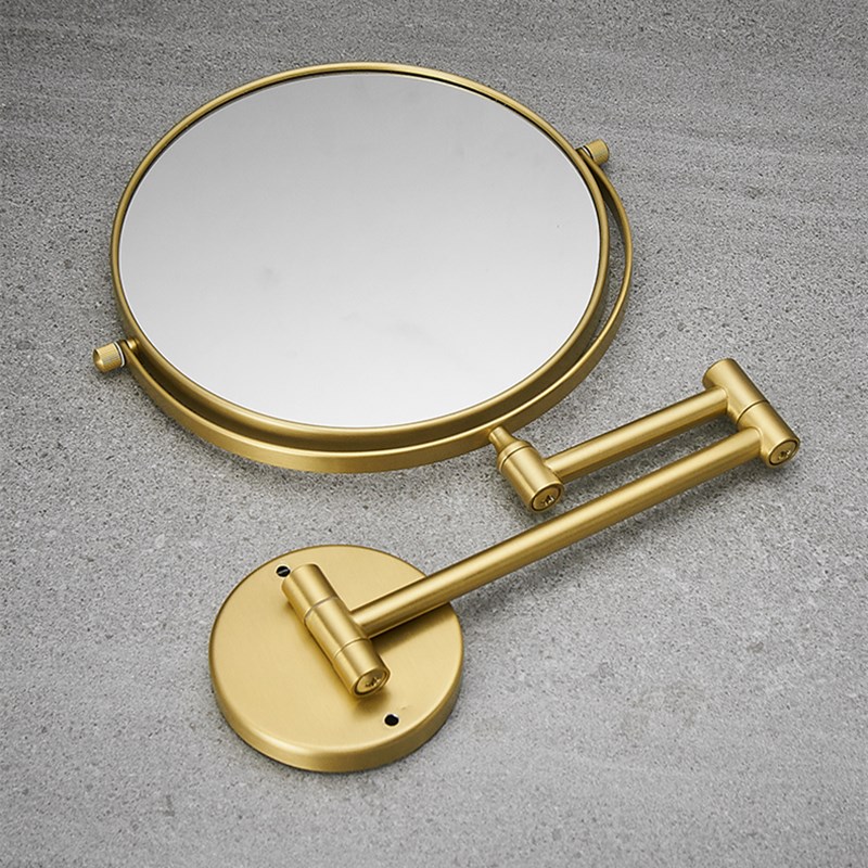 Makeup Mirror Brushed Gold Brass 360 Rotate Mirror 3 X Magnifying Bathroom Mirror Drill Hole Folding Shave 8 Inches Round Mirror