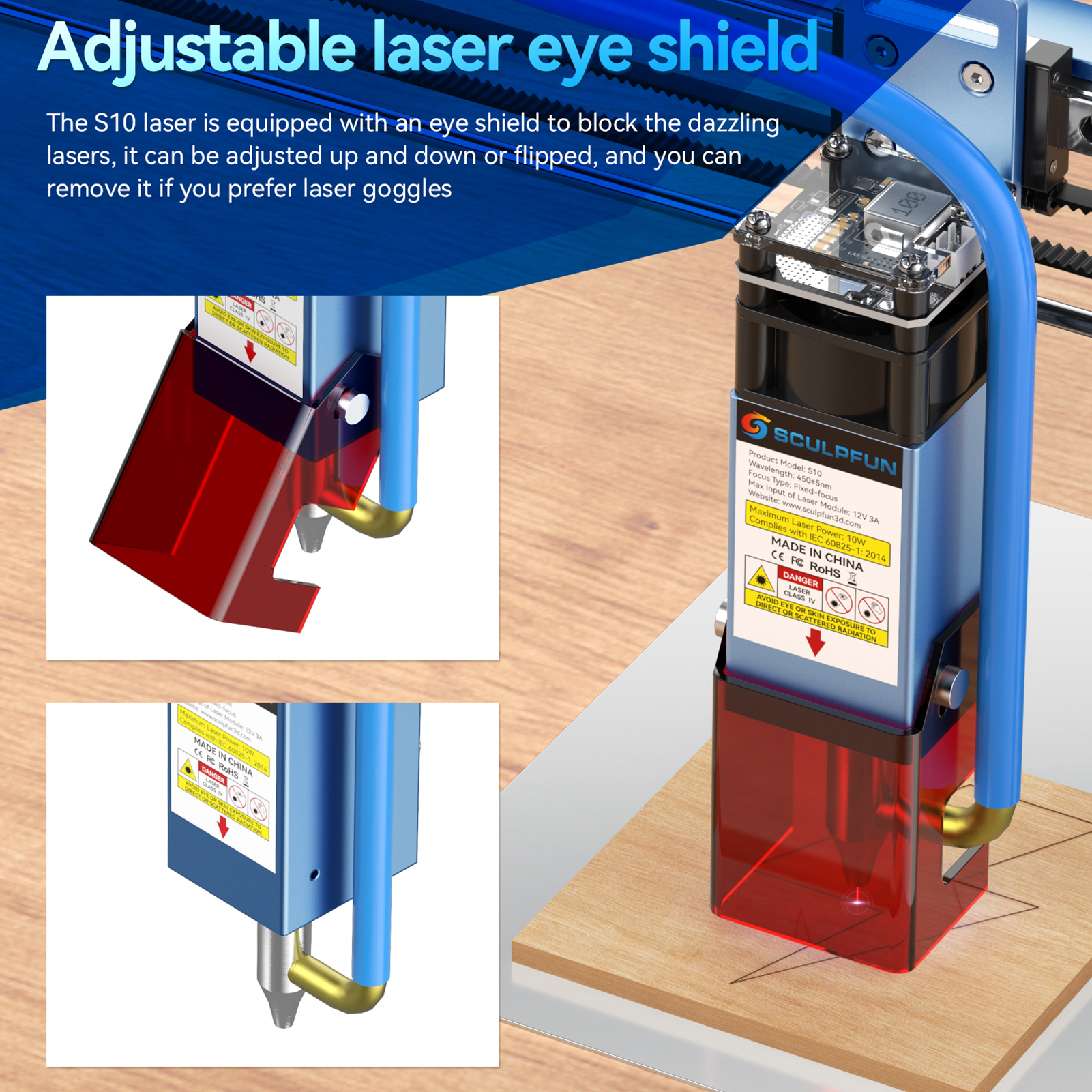 Sculpfun S10 Gravure Lasermodule 10W Hoge dichtheid Laserstraal 30L/Min Laser Air Assist Pomp Luchtcompressor voor laser graveur