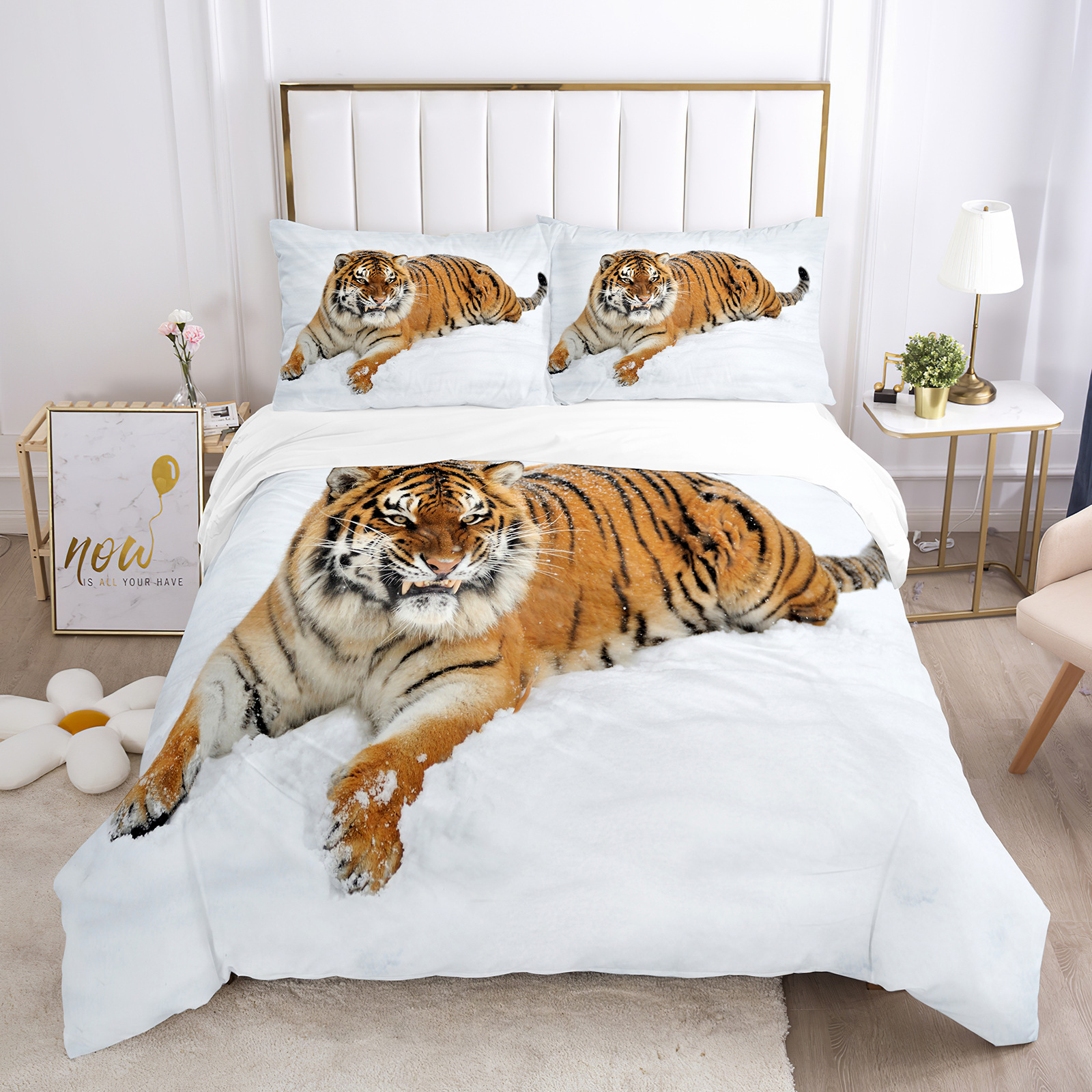 Copertina di piumone Tiger Set King/Queen Size Feroce Carnivoro Tema Set di biancheria da letto adulti Copertura trapunta in poliestere di animali marroni