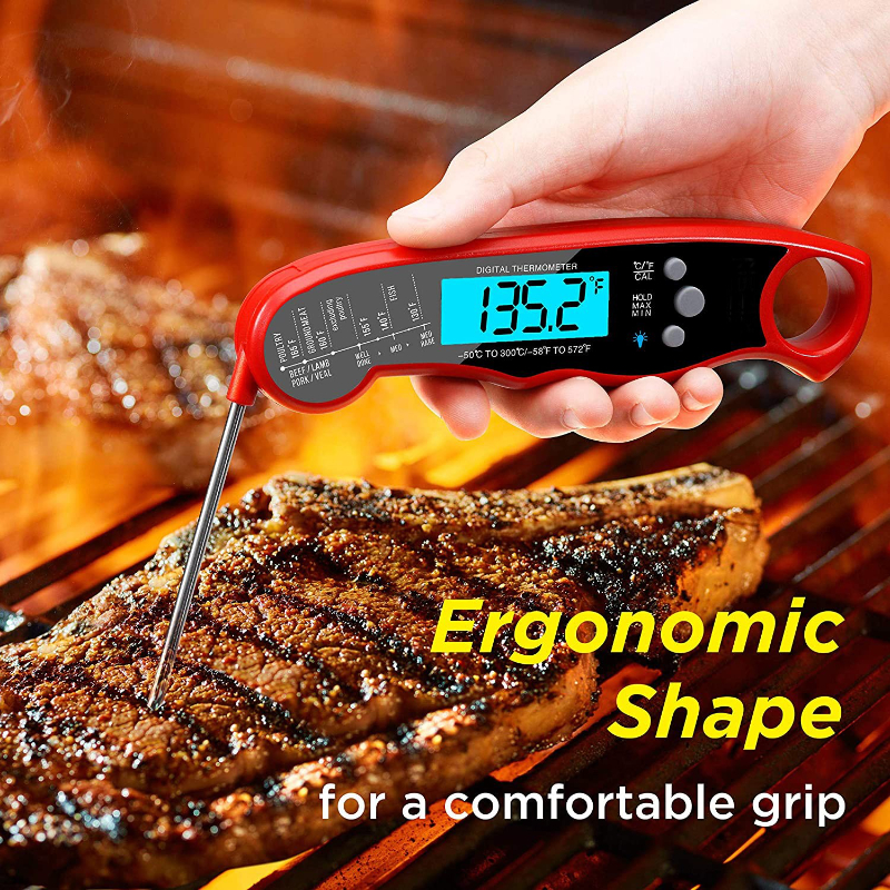 Instant Digital Meat Thermometer with Folding Probe, Waterproof BBQ Temperature Gauge for Grill Cooking Food Kitchen Accessories