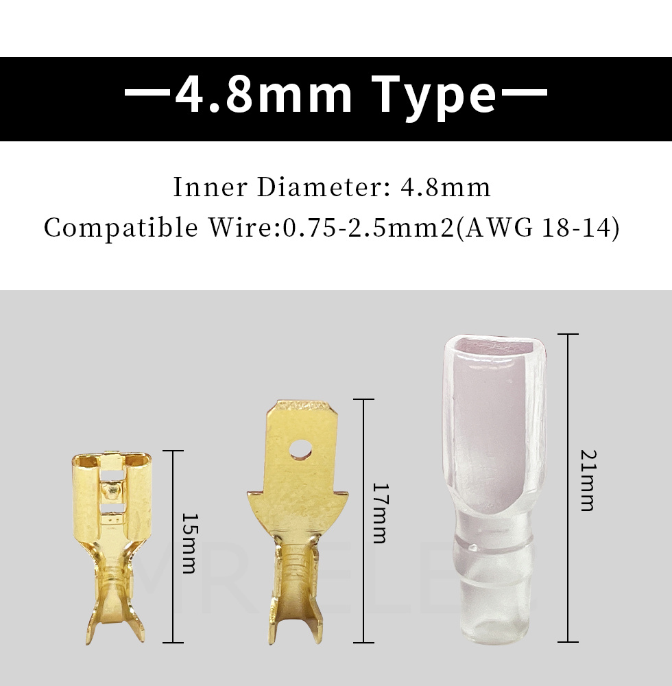 / 2.8 / 4.8 / 6,3 mm Femelles et mâles Crimpor Connecteur en laiton doré / Silver Car haut-parleur Connecteurs de fil électrique 50 s