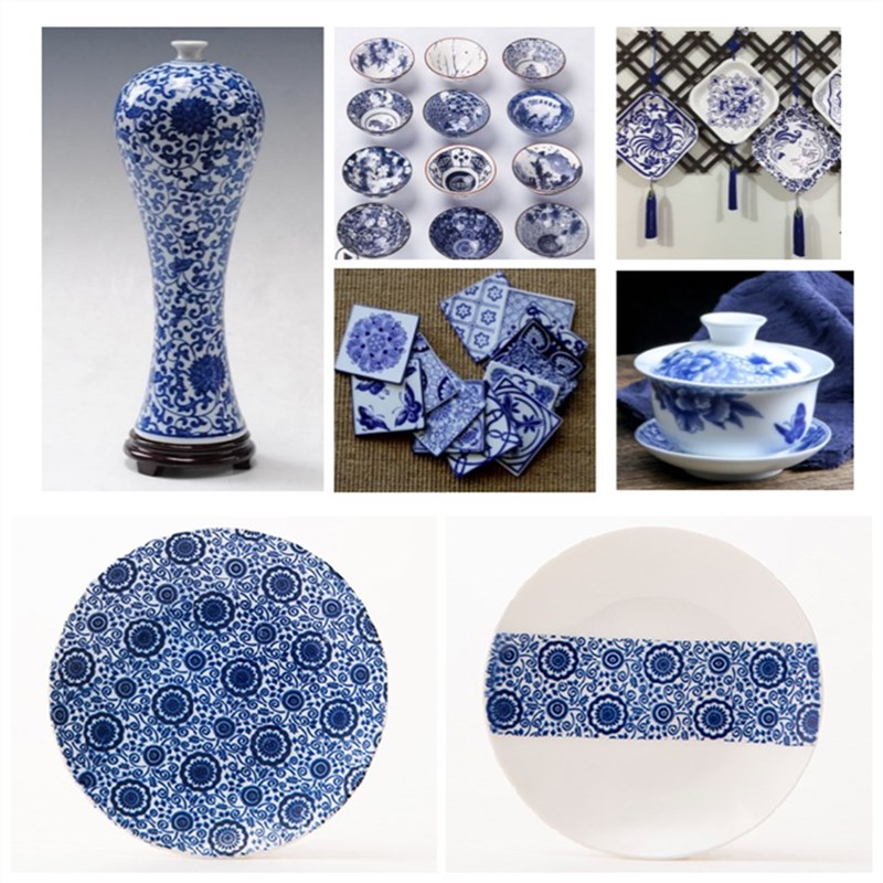 Papier de transfert d'argile de poterie sous le papier bleu et blanc en vitrail Jingdezhen Blue et blanc Papier de décalcomanie à haute température