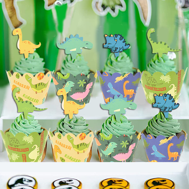 dinosaur cupcake wrappers jungle safari fête anniversaire fête gâteau topper décor baby shower 1er anniversaire dino fête