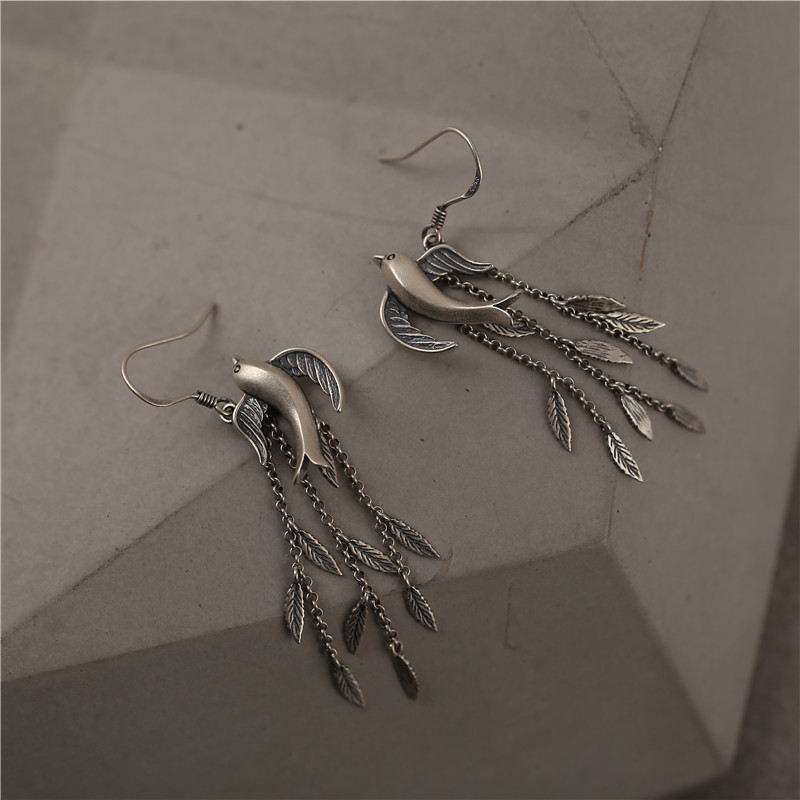 Boucles d'oreilles en peluche à avaler d'origine pour les femmes Old Vintage Designer Bird Leaf Y2K Drop bijoux Niche Earres d'oreilles
