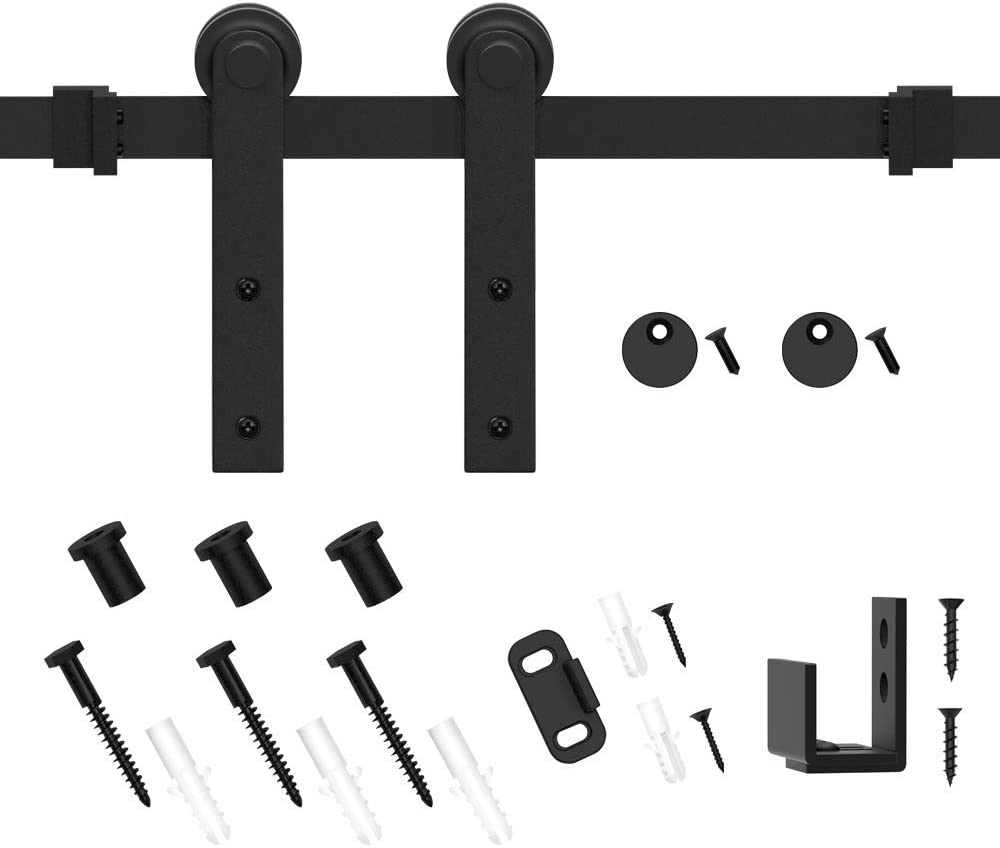 Jachor 2-6 pies Kit de hardware de hardware en forma de J en forma de Puerta de granero Super Mini Polea para puerta individual