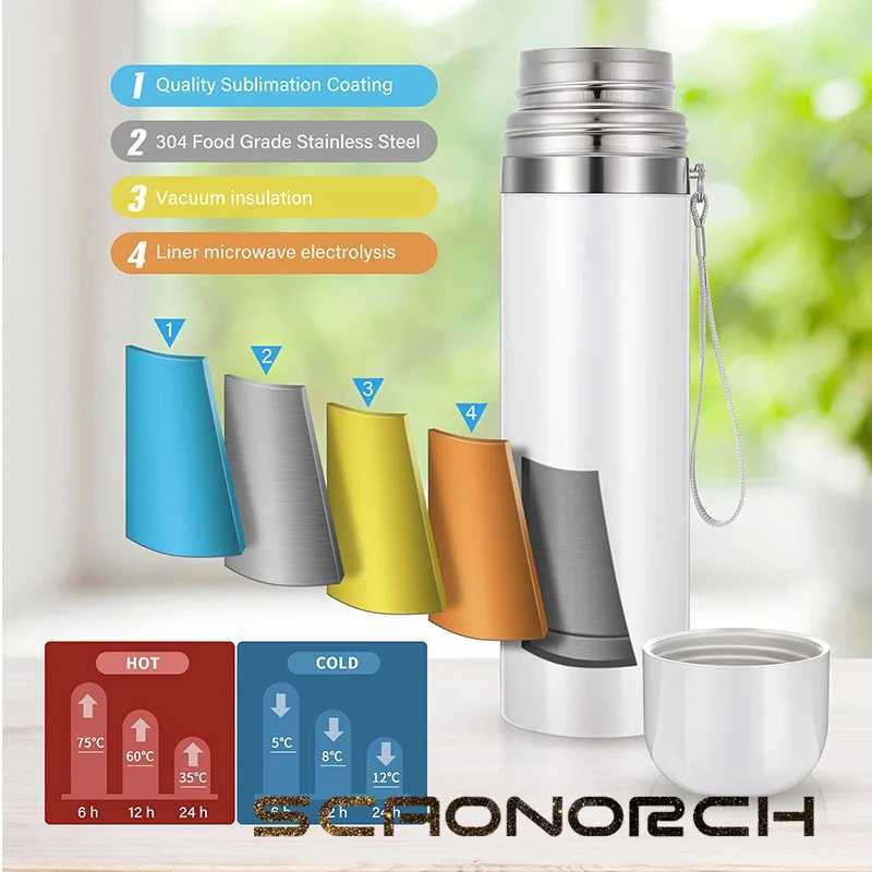 Tasses sublimation tasse droite vide avec couvercle bouteilles d'eau gobelet tasses tasses tasses portables en acier inoxydable vide isolé thermos 240410