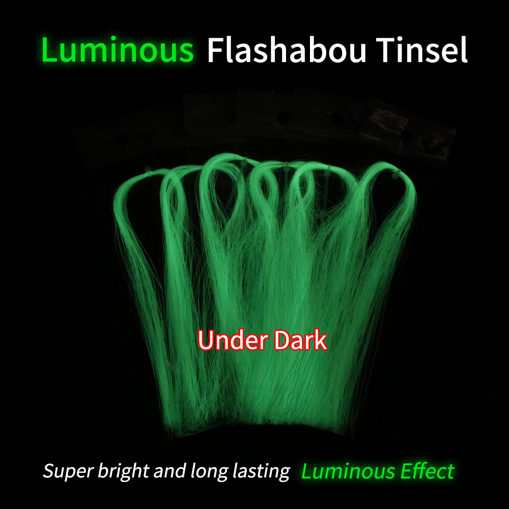 Icerio 0,37 mm Luminous Flashabou Tinsel Glow Fly Bindmaterial für Stahlkopf -Streamer Fliegen Assist Haken Jigs Bucktail Lure