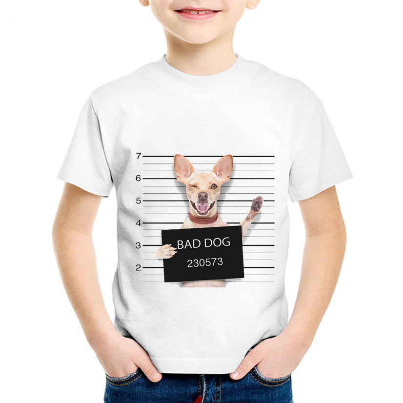 Polícia de cachorro impressa as camisetas gráficas, animais engraçados, roupas de idade, cachorro, cachorro, pug bulldog, tees de verão, garotas, garotas, camiseta para meninos