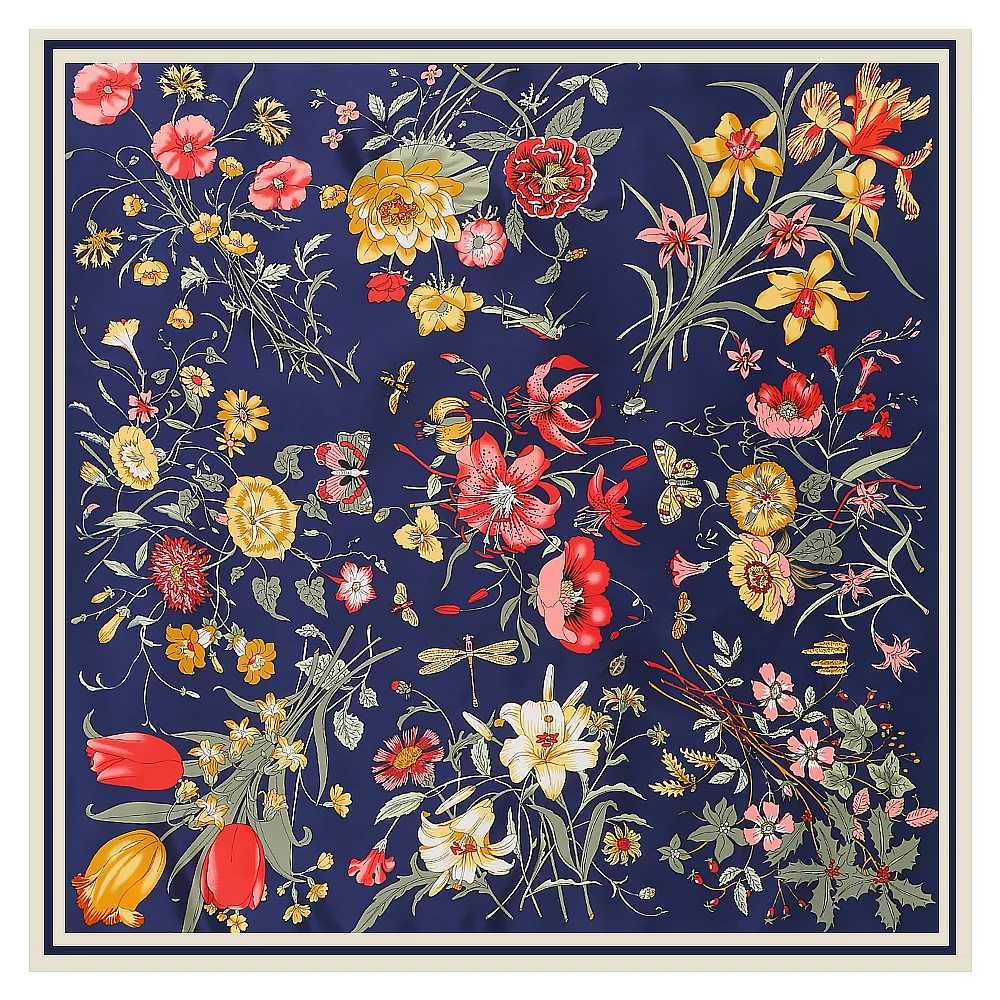 Sjaals Europese 130 cm lente nieuwe planten en bloemen dames klassieke twill decoratie mode reizen warme sjaal grote vierkante sjaal 240410