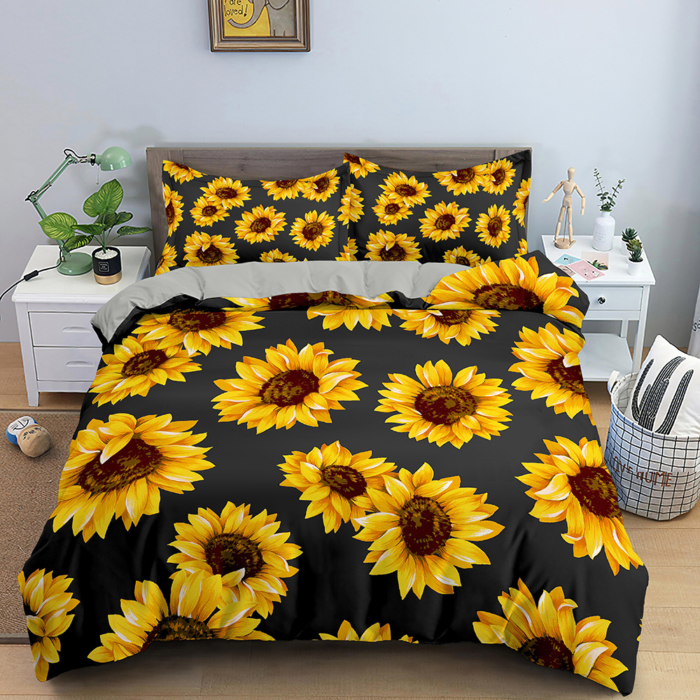 Coperchio del piumino della regina regale in 3d Sunflower Copertura letti a letto floreali floreali Coperchio trapunta in poliestere 2/Cover trapunta in poliestere