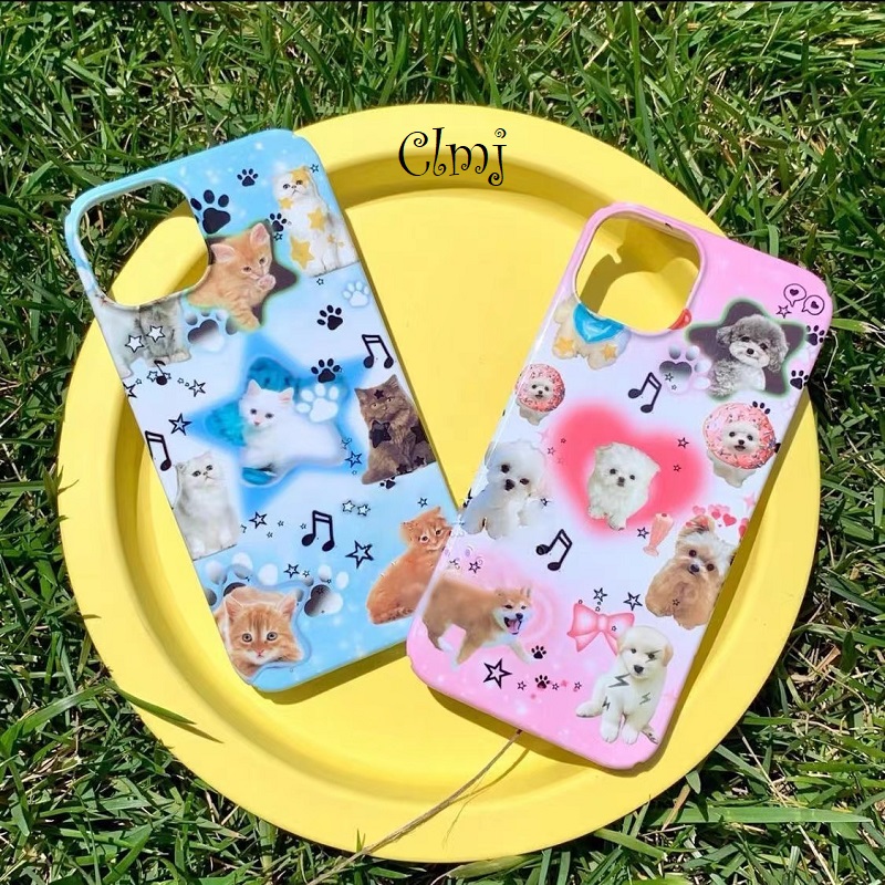 Clmj Vintage Dog Cat Star Bow Phone Case For iPhone 14 11 12 13 Pro XR XS Max X 7 8 Plus SE 2020 Cute Animal Silicone Cover INS