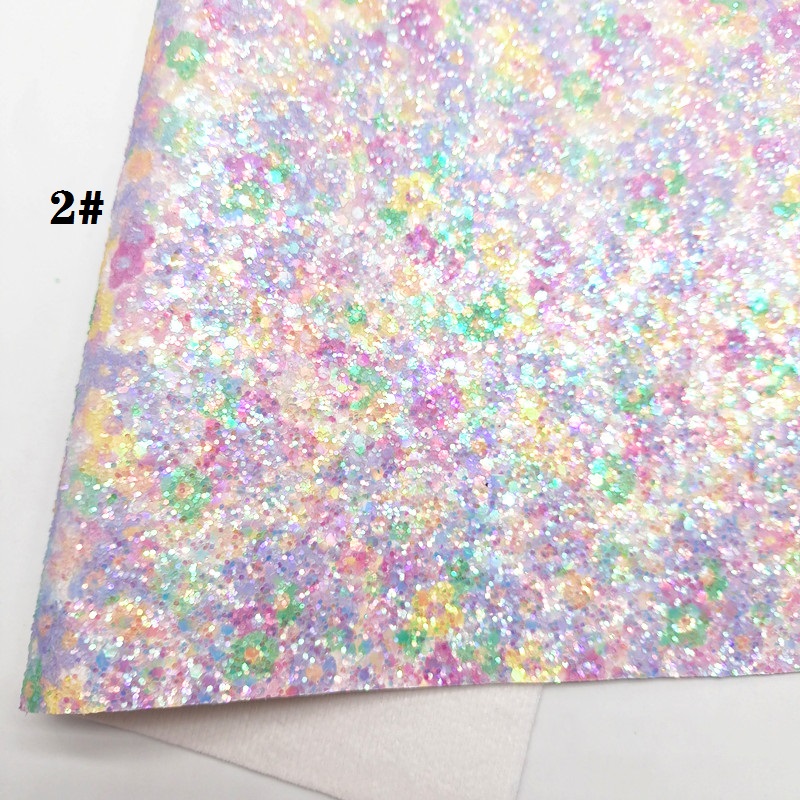 Pastel Colors Rainbow Chunky Glitter Faux Vinyl Fabric with Felt Backing Glitter Sheets For Earrings Bows DIY 21X29CM GM2173B