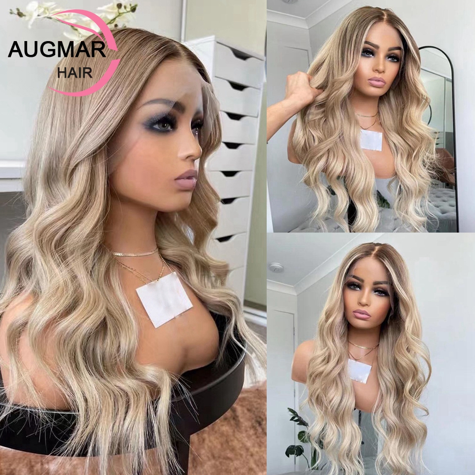 Ice Blonde Brown Highlight Wig Human Hair 13x6 Body Wave Lace Front Wig 13x4 Transparent Lace Frontal Wigs For Women Human Hair