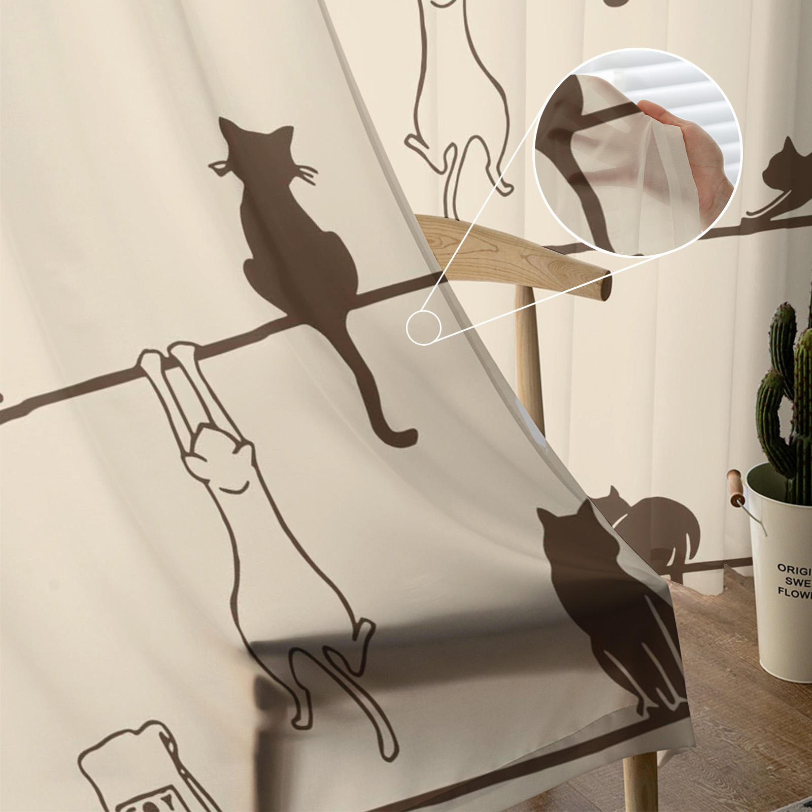 Rideaux transparents de la souris de la corde chat