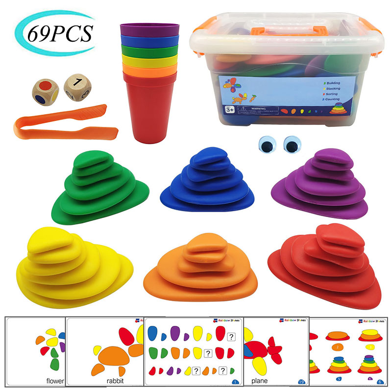 Montessori Rainbow Pebbles Stack Tearing Toys Plastic Pebbles Stacking Stones Game Game Montessori Toy для детей