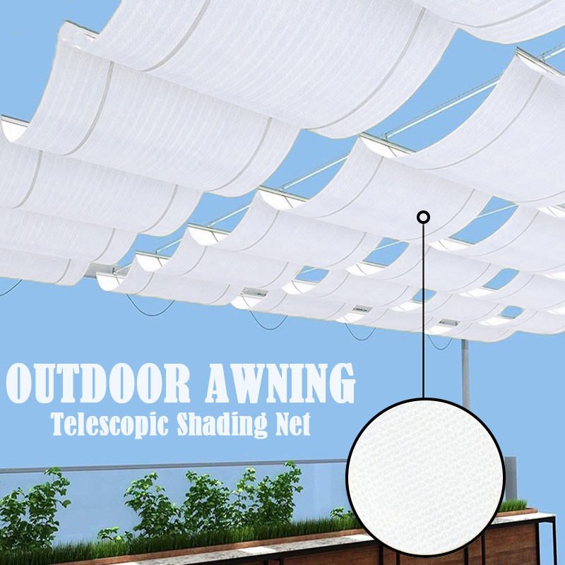 WhiteTelescopic Outdoor Awning Anti-UV Wave Sunshade Net Courtyard Pergola Sun Canopy Retractable Swimming Pool Shading Sail