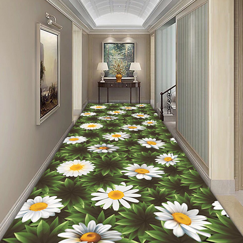 3D Stream Stone Path Corridor Hallway Carpet Long Pastoral Floral Living Room Area Rug Grass Lawn Flower Bedroom Rug Kitchen Mat