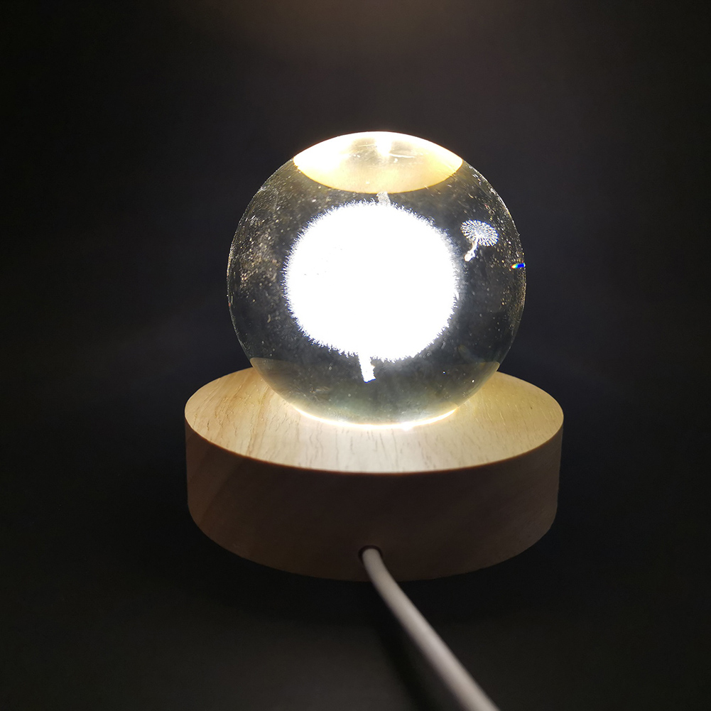 Crystal Ball Night Lights Base USB Interrupteur USB LED Round Light Ornement Home Bedroom Table Table Decoration