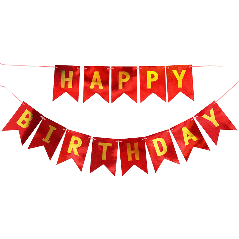 Happy Birthday Banner Mirror Gold Silver Red Blue Happy Birthday Bunting Garland Flags Photo Booth Baby Shower Decoration