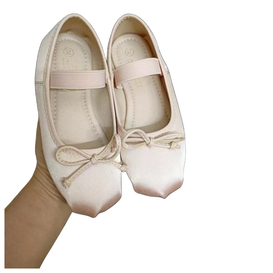 Girls Bow satin flat shoes INS kids non-slip soft bottoms princess shoes children birthday party Ballet dance shoes S1317
