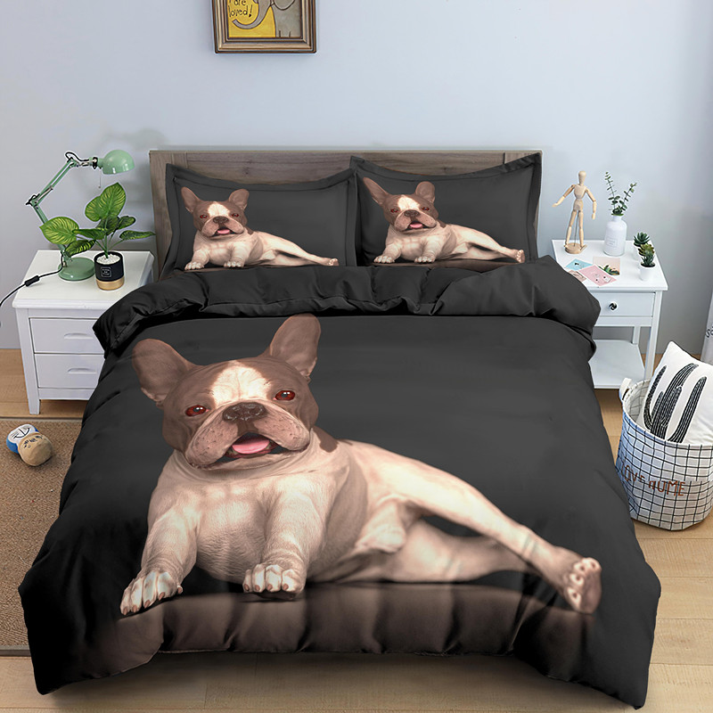 Bulldog Bulldog Conjunto de cachorros Crianças adultos Tampa de edredão Fronha única Double King Queen Tamanho 2/Cobertão de Quilt