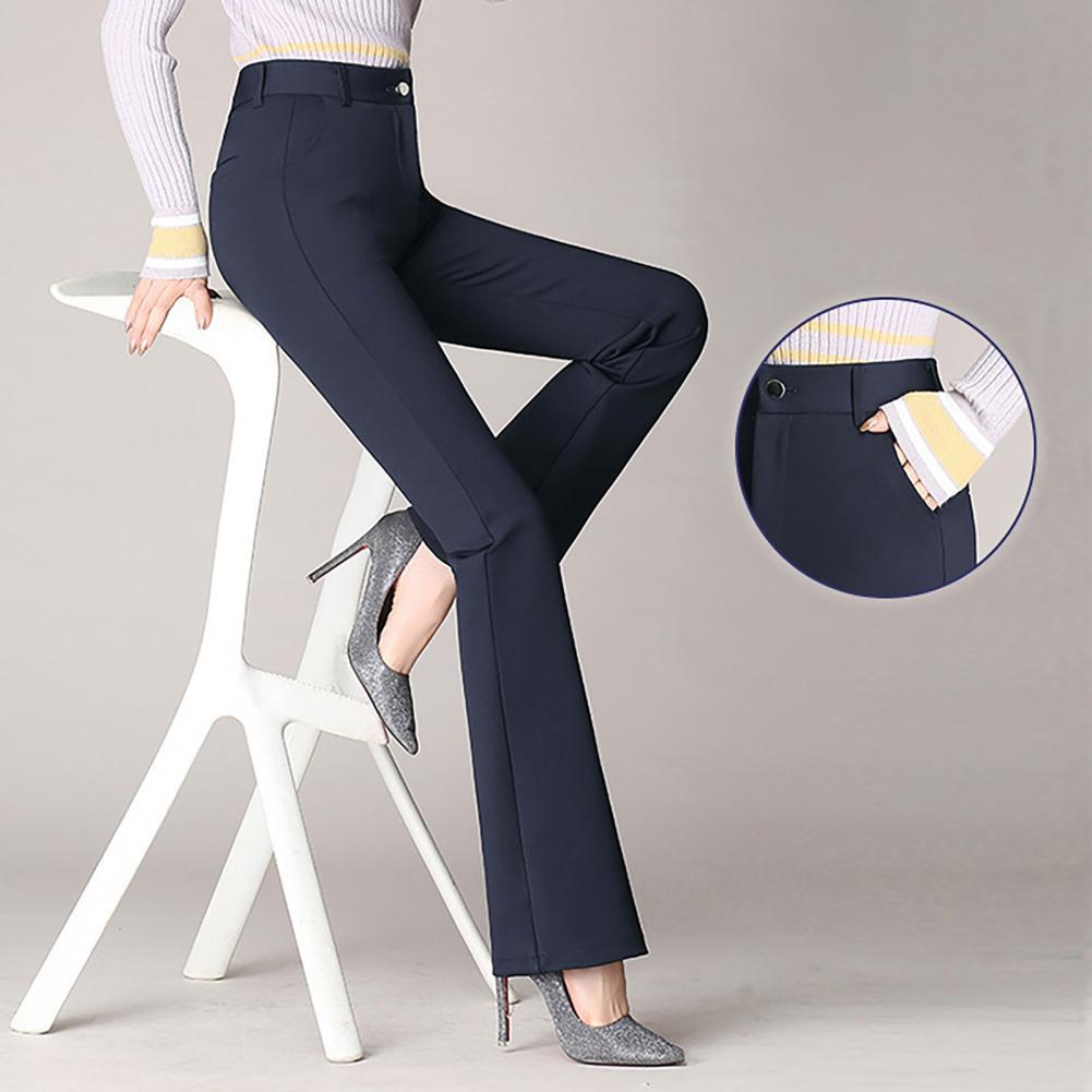 Women Trouser Flared Style Comfortable High Waist All Match Solid Colors Elastic Formal Long Stretch Office Lady Trouser S-4XL