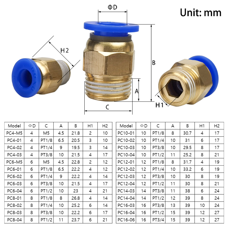 PL/PB/PB/PC/PC/PC/PD/PD/PD/PX Typ Snabbfrisättning Slang Rapidititeter Rör mässing Gas Connector Air Pneumatic Fiting