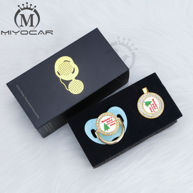 Miyocar Custom jeder Test Weihnachten Gold Bling Schnuller und Schnuller Clip Black BPA Free Dummy Bling einzigartige Design P-Ams