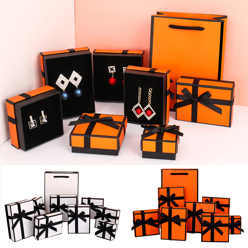 Joyería Embalaje de la caja de regalo Pendientes Joyeros Pulseros Pulsero Container Tiñera de joyas Tada de lazo delicado Naranja Estilo