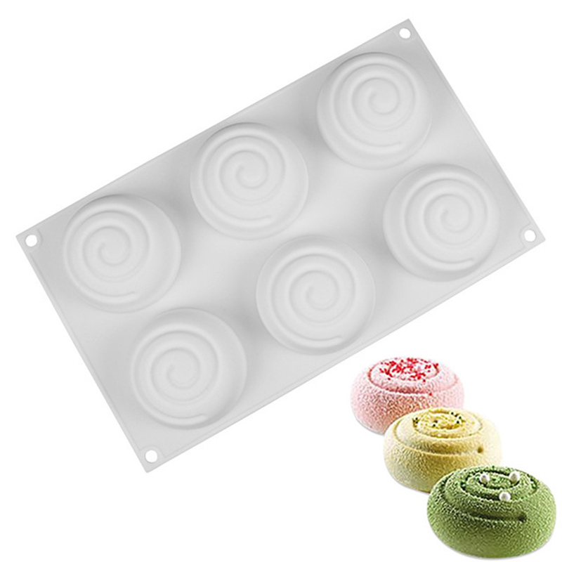 Daisuhoom 6 Cavidade Molde de bolo de silicone em espiral para sobremesas de cozinha Moussed Mousse Bakeware Baking Mold Decorating Tools