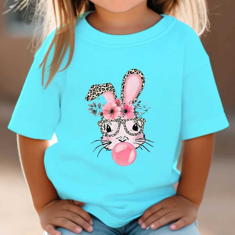 Camisetas 3-14 anos meninos meninas meninas coelhos de coelho mau cartoon bubble açúcar de coelho de moda de moda tshirts harajuku leopard estampar coelho tops tees 240410