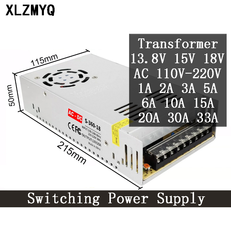 Transformateur AC 110V 220V à DC 13.8V 15V 18V Source Power 1A 2A 3A 5A 6A 10A 15A 20A 30A 33A Alimentation de commutation LED