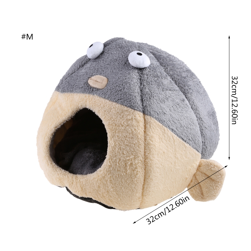 Igloo Pet Bed House Soft Indoor Enclosed Pufferfish Cave Tent for Cats Kittens Puppies Small Animals Removable Cushion