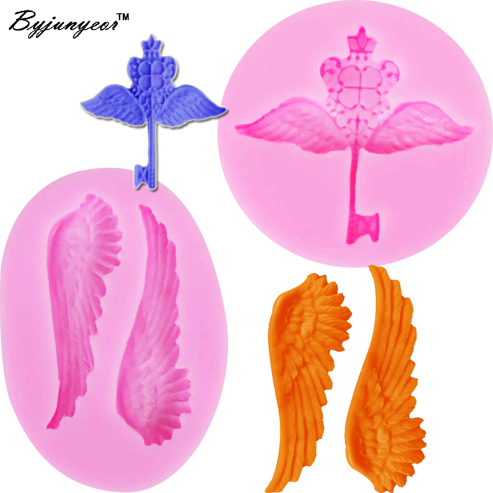 BYJUNYEOR C134 Epoxy Resin Silicone Moule Small Angel Wings Key Chocolate Candy Cake Decorating Tools DIY Baking Cuisine