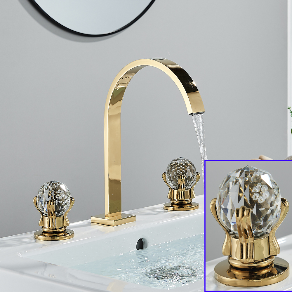 Ulgksd Hot Cold Water Basin Faucets Deck Mounted Square Bathroom Sinkタップダブルハンドル3ホールミキサータップバスルーム用品用