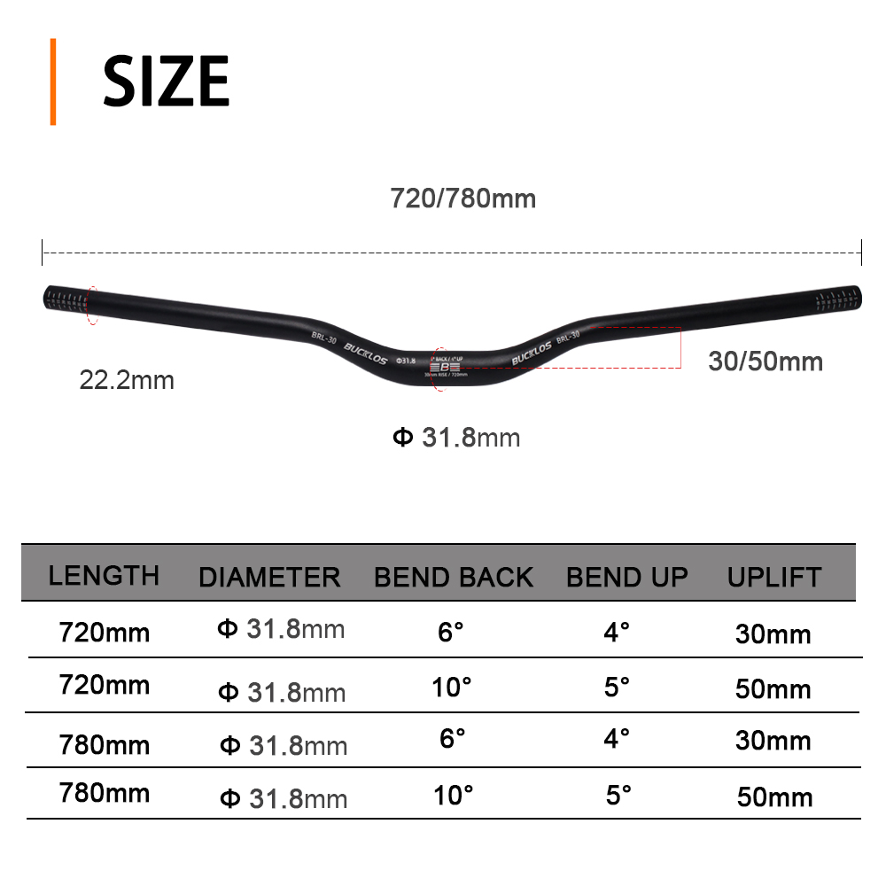 Bucklos 31,8mm barra de riser 720/780mm Midrão de alumínio de alumínio da andorinha Biçada de bicicleta de bicicleta de bicicleta de bicicleta de bicicleta reta de bicicleta de bicicleta