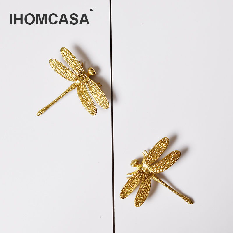 IHOMCASA Dragonfly/Butterfly Shape Brass Door Knobs Furniture Cupboard Drawer Pulls Dresser Wardrobe Kitchen Cabinet Handles