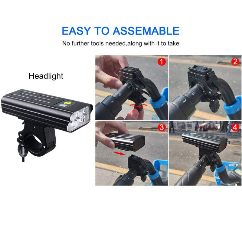 10000mAh Bike Light USB Rechargeable 5000 Lumens Bike Headlight 5T6 LED Super Bright Flashlight Front Lights and Back Rear light