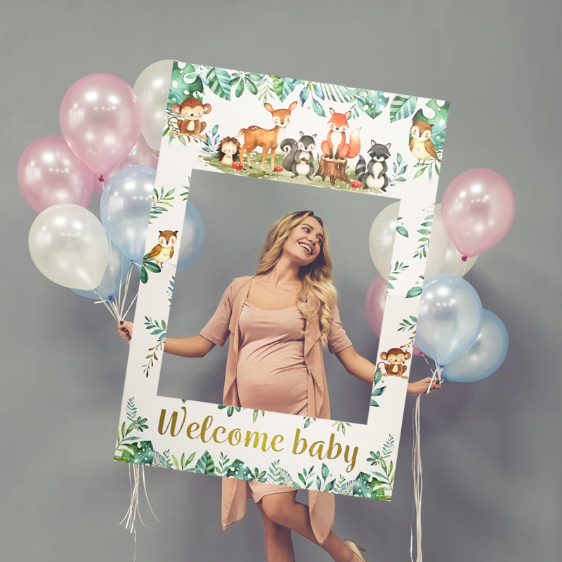 Woodland Animal Welcome Baby Photo Booth Props Frame Safari Jungle Aniversário Gênero Revelar Party Party Baby Shower Decor Supplies