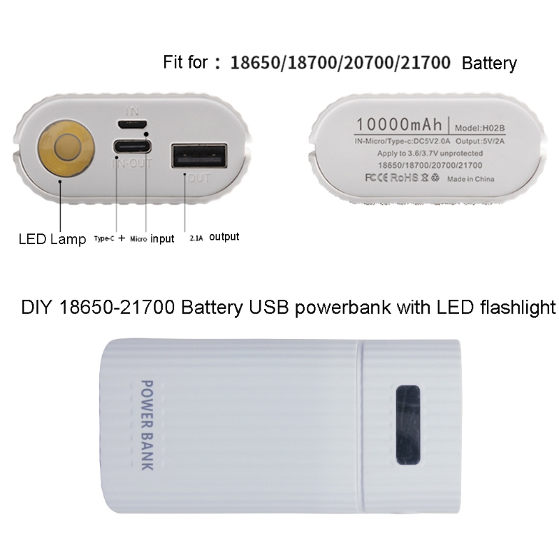 18650 20700 21700 Power Bank 10000mAh USB Tipo C Caja de almacenamiento de carga de batería de 5V sin batería para iPhone Xiaomi Huawei