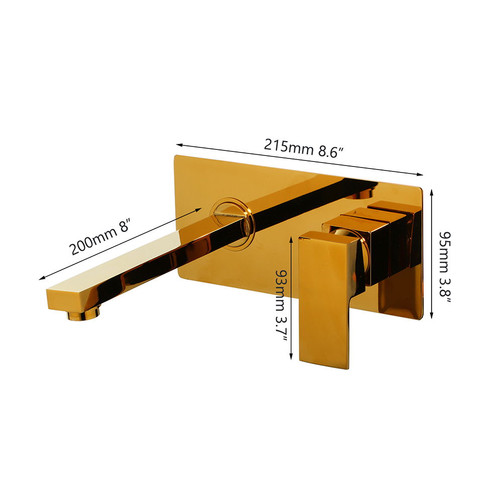 Yanksmart Salle de bain Basin pour lavabo robinet doré finition murale montée carrée en laiton massif en laiton avec boîte intégrée