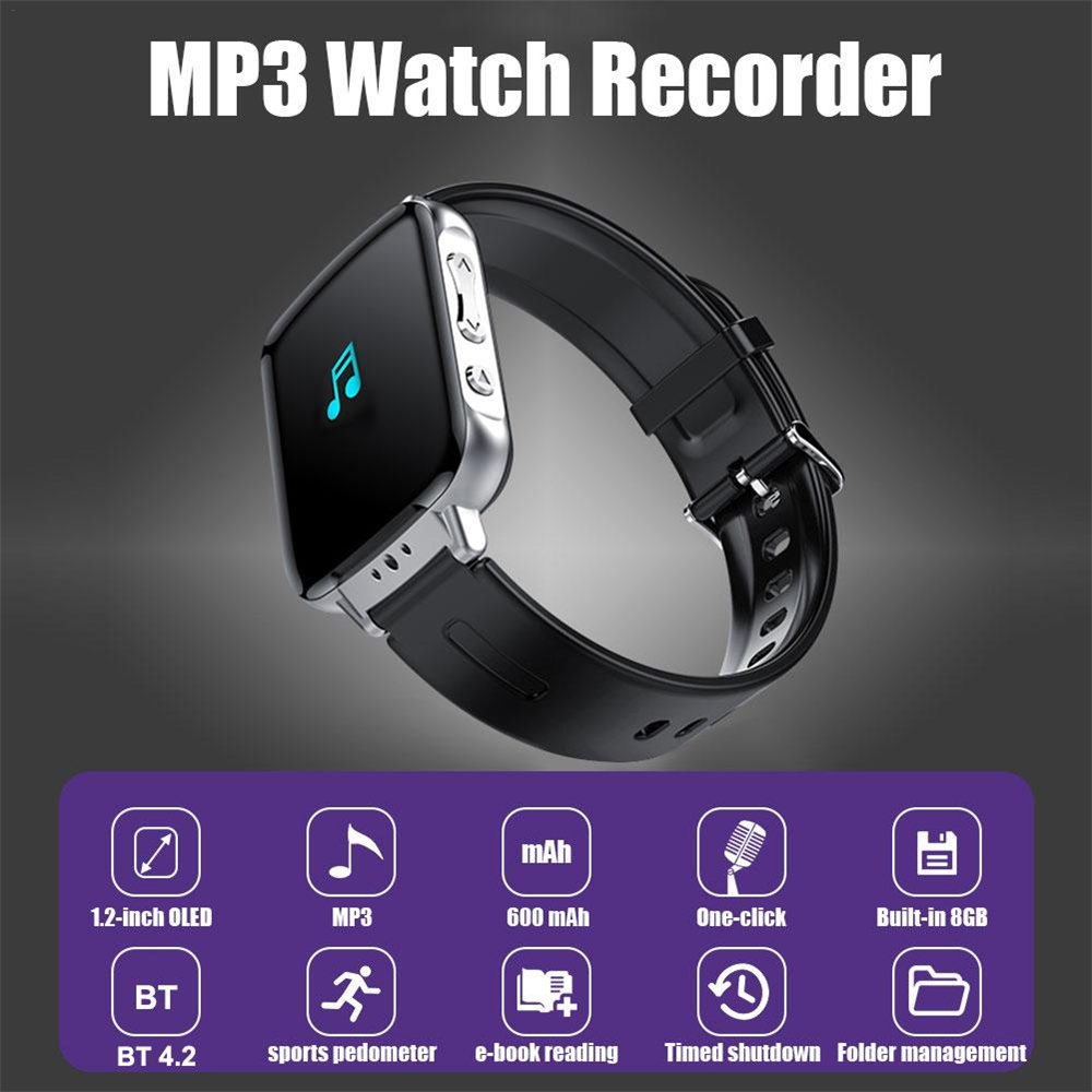 1.8 Inch Recording Smart Watch Voice Watch Recorder Sports Records Digital HiFi MP3 Player S11 Sound Recorder E-Book Reading