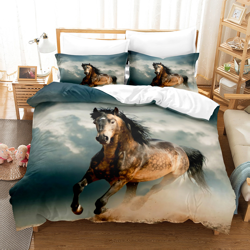 Horse dekbedovertrek King/Queen Size For Kids Teen volwassene, coole waterverf paarden racen dekbed afslag set 2 kussens, multicolor