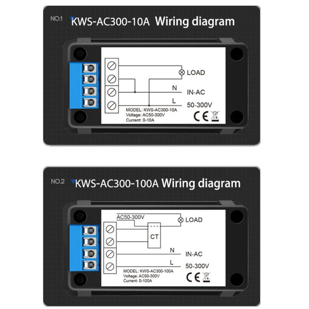 KWS-AC300 Voltímetro digital AC 50-300V Tensão 45-65Hz Medidor de energia de energia LED AC Wattmeter 0-100A